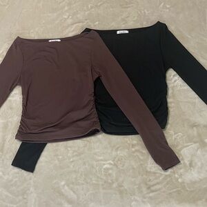 Athleisure Long Sleeve Tops - Black and Brown